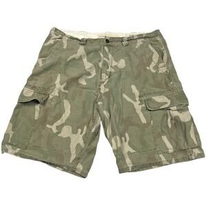 Chaps Denim Cargo Shorts Green Camo Print Zip Fly 100% Cotton Men's 38